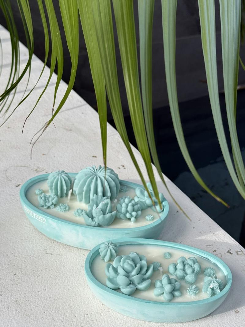 017 Cactus Garden Soy Candle Set in Plaster – Designed on Koh Samui