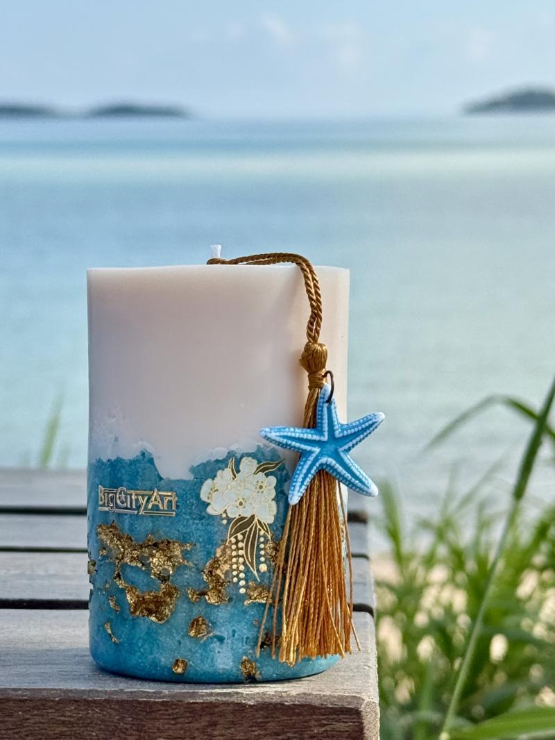 036 Coastal Soy Candle with Gold Leaf and Sand – Island Vibe Edition